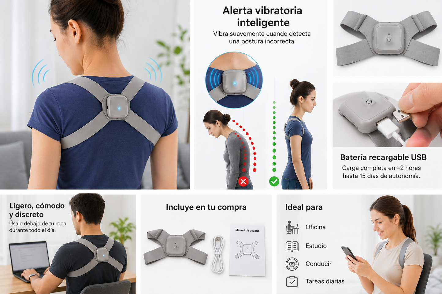 CORRECTOR DE POSTURA INTELIGENTE - Gris